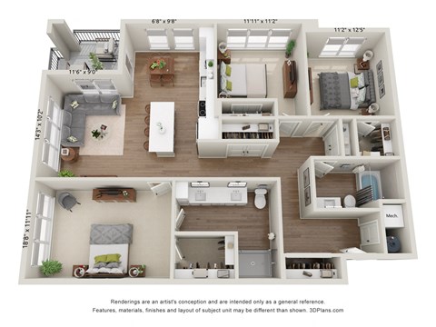 a floor plan of a 3 bedroom192 sq ft house